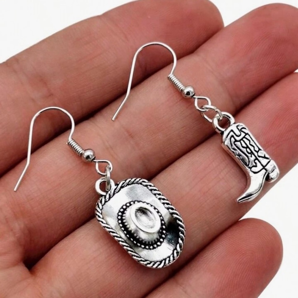 Western Charm Silver Hat and Boot Earrings